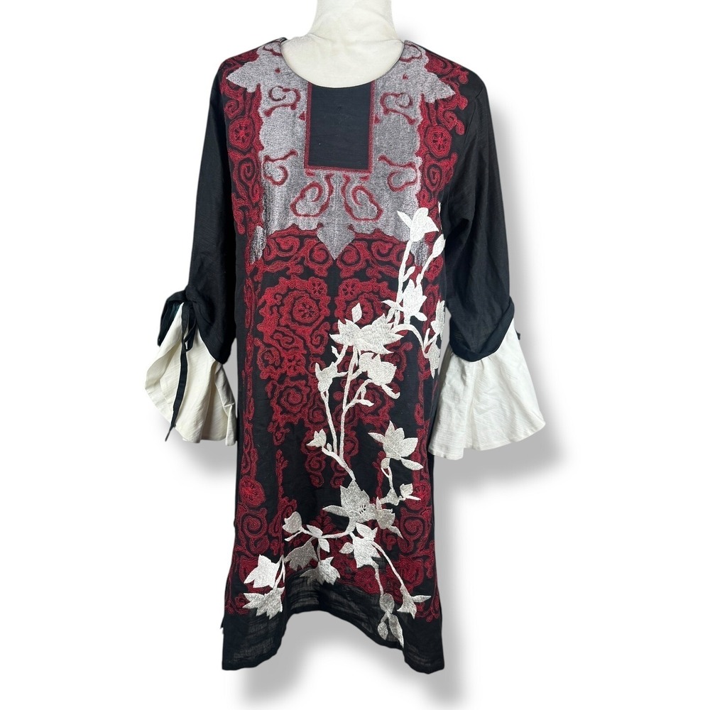 Sana Safinaz Tunic Dress Womens Size Large Embroidered Floral Pakistani‎ Artsy
